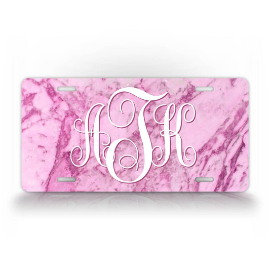 Custom Pink Marble Monogram License Plate