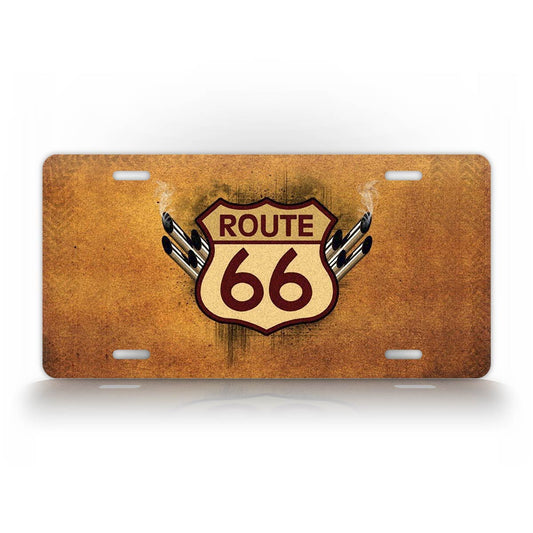 Rustic Route 66 With Tailpipes License Plate