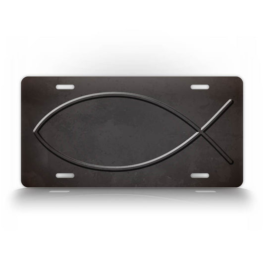 Simple Grey Textured Jesus Fish Christian License Plate