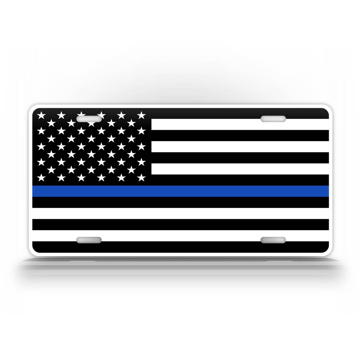Tacitcal Blue Line Police American Flag License Plate Auto Tag
