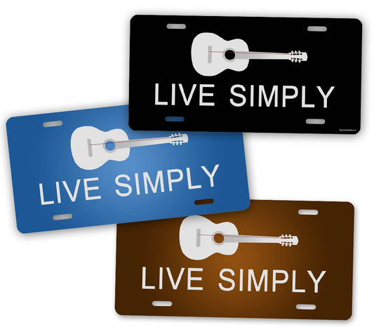 Black Blue And Brown Live Simply Minimalist Musician Guitar License Plate