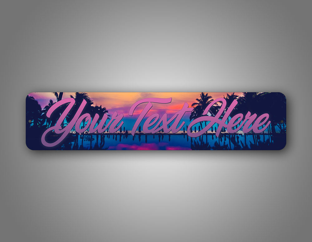 Personalized Text Tropical Sunset Palm Trees Street Sign