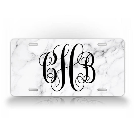 Custom White Marble Monogram License Plate
