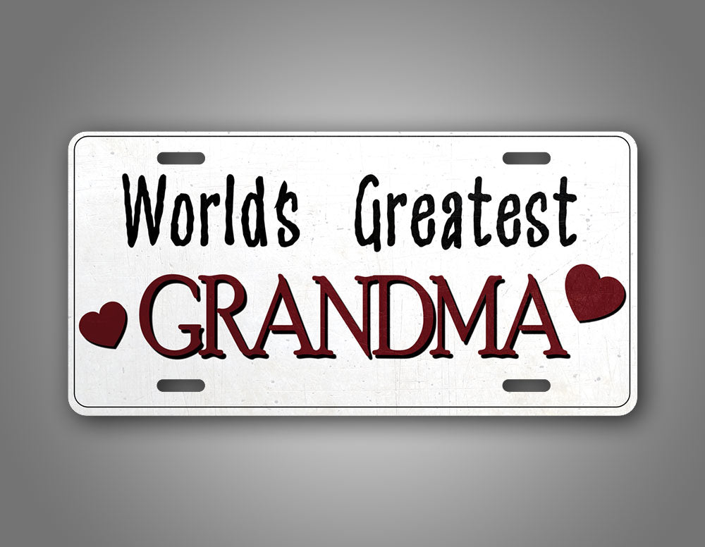 Cute White Auto Tag Words Greatest Grandma Hearts License Plate