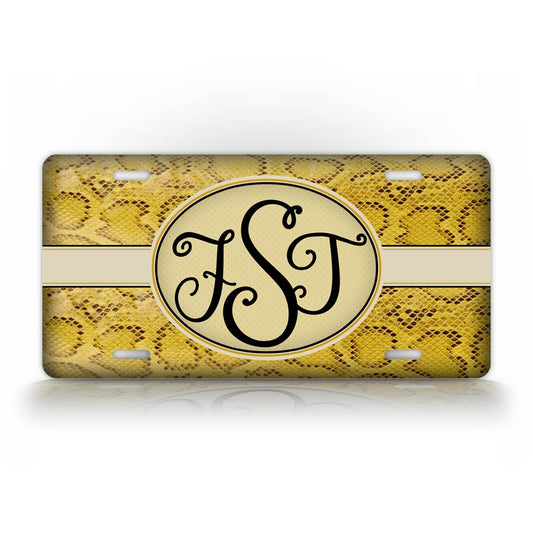 Personalized Yellow Snakeskin Monogram License Plate