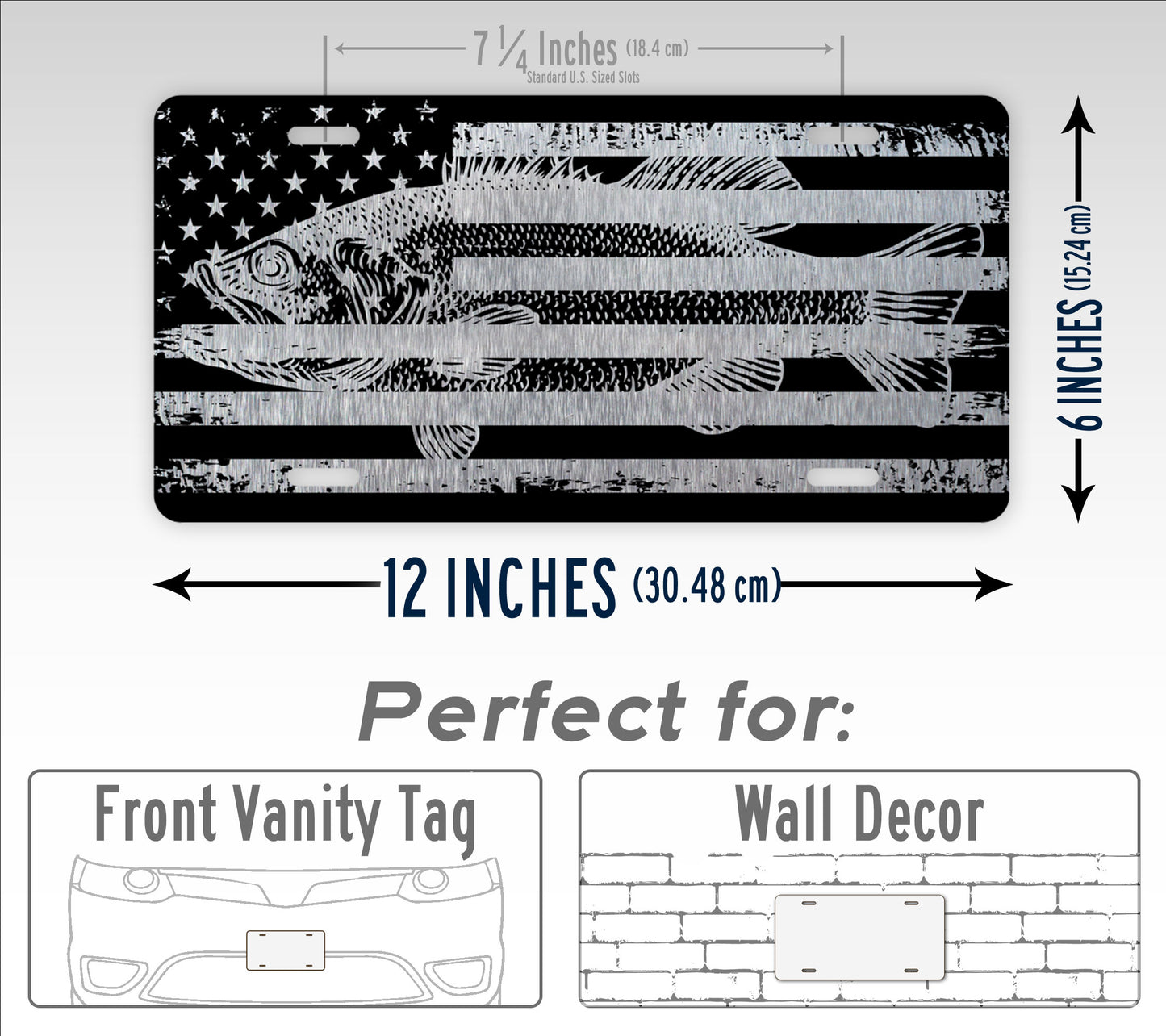 Silver Bass Fishing American Flag License Plate