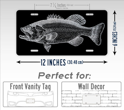 Silver Bass Fishing American Flag License Plate