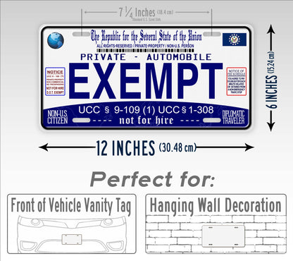 Sovereign Citizen Exempt Blue License Plate
