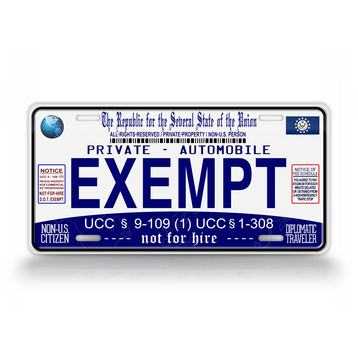 Sovereign Citizen Exempt Blue License Plate