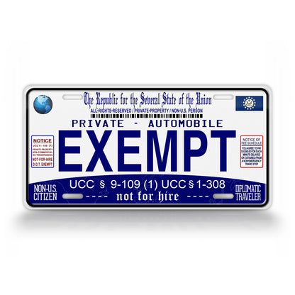 Sovereign Citizen Exempt Blue License Plate