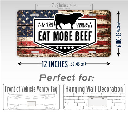 Eat More Beef American Flag License Plate
