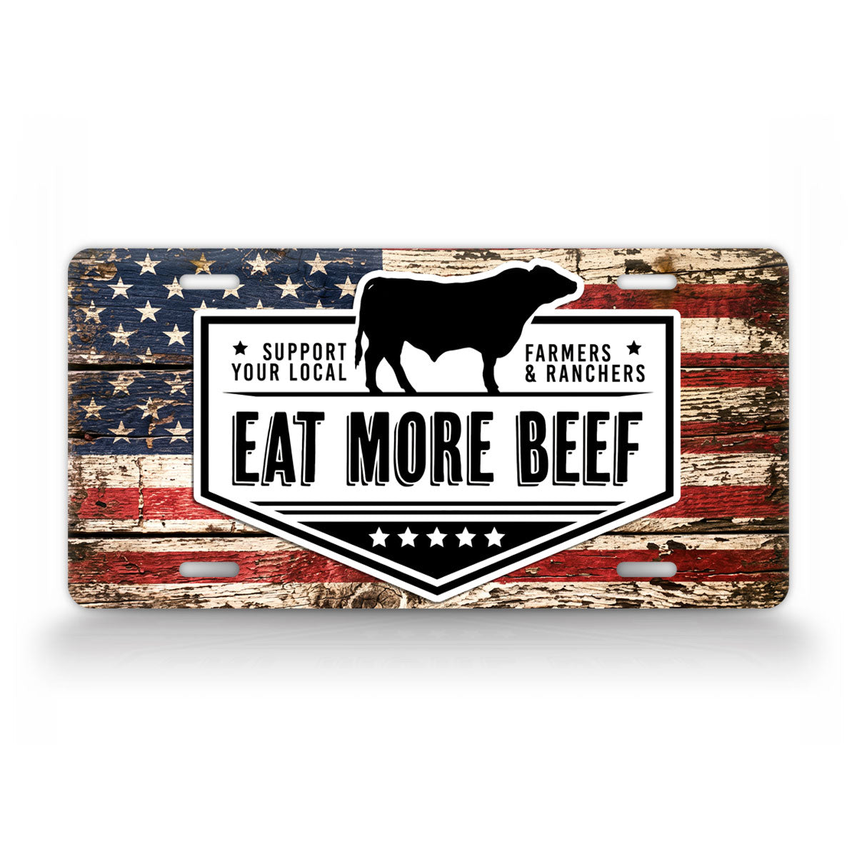 Eat More Beef American Flag License Plate