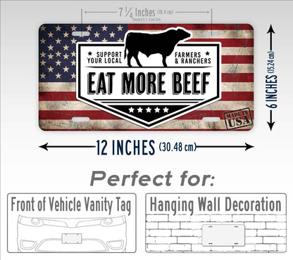 Eat More Beef American Flag License Plate