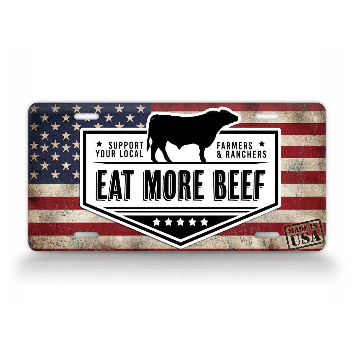 Eat More Beef American Flag License Plate