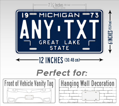 Michigan 1973 Vintage Blue State License Plate
