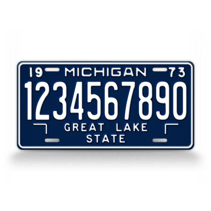 Michigan 1973 Vintage Blue State License Plate