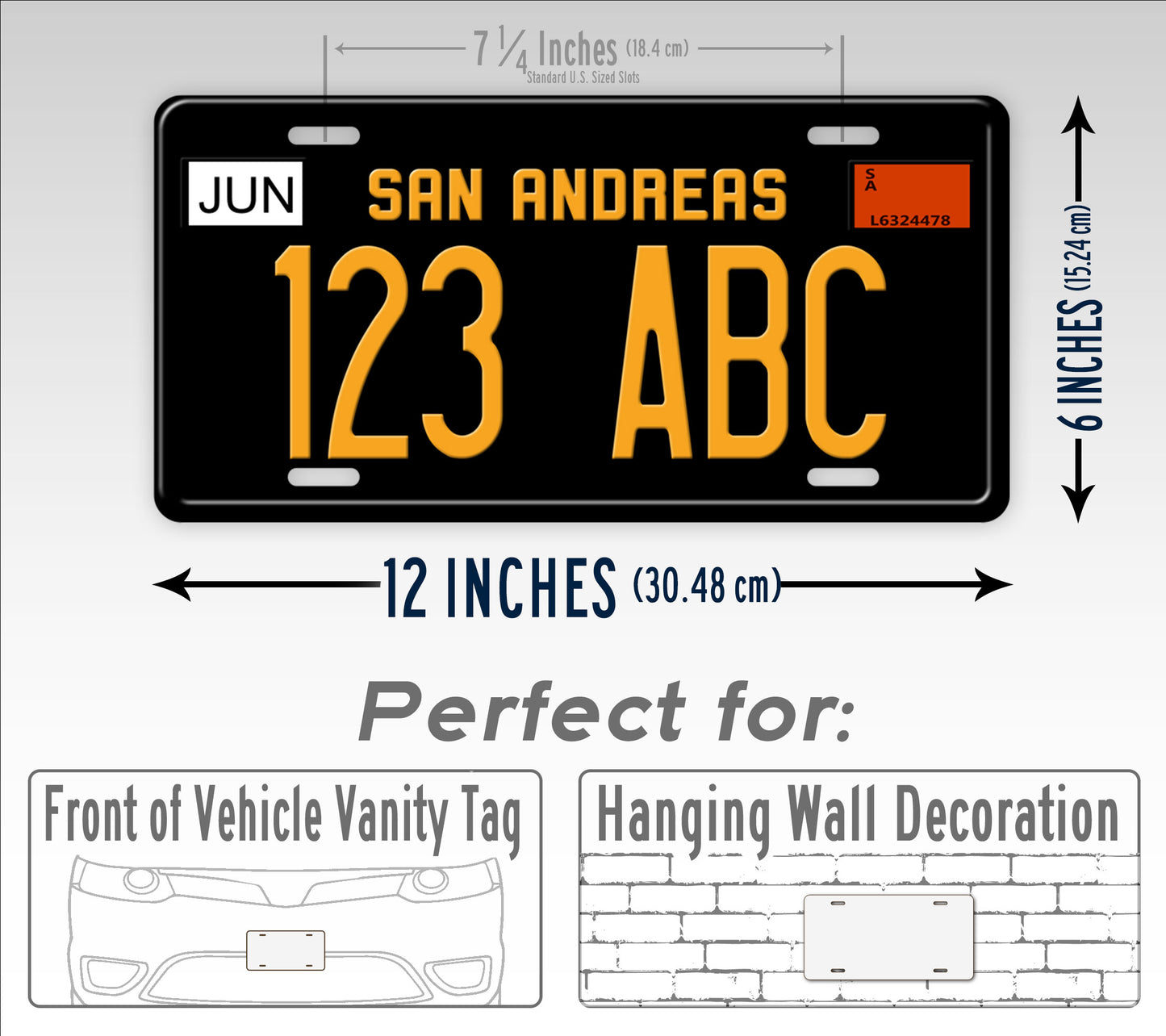 Novelty San Andreas Black And Yellow Custom 6x12 License Plate