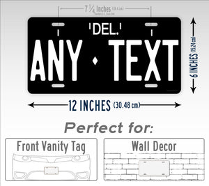 Personalized Delaware Black Reproduction License Plate