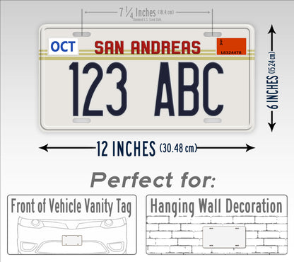 Novelty San Andreas No Sun Custom 6x12 License Plate