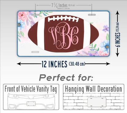 Flowers And Football Personalized Monogram License Plate