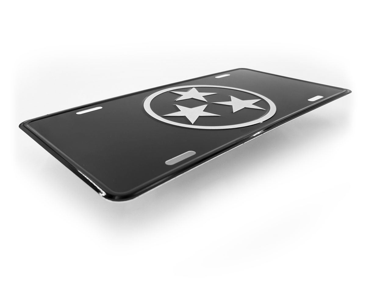 Tennessee Tri-Star Flag Black And Silver Silhouette License Plate
