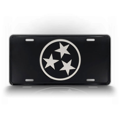 Tennessee Tri-Star Flag Black And Silver Silhouette License Plate