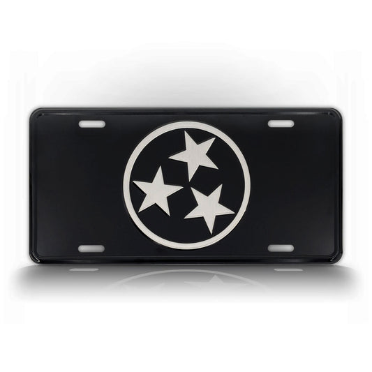 Tennessee Tri-Star Flag Black And Silver Silhouette License Plate