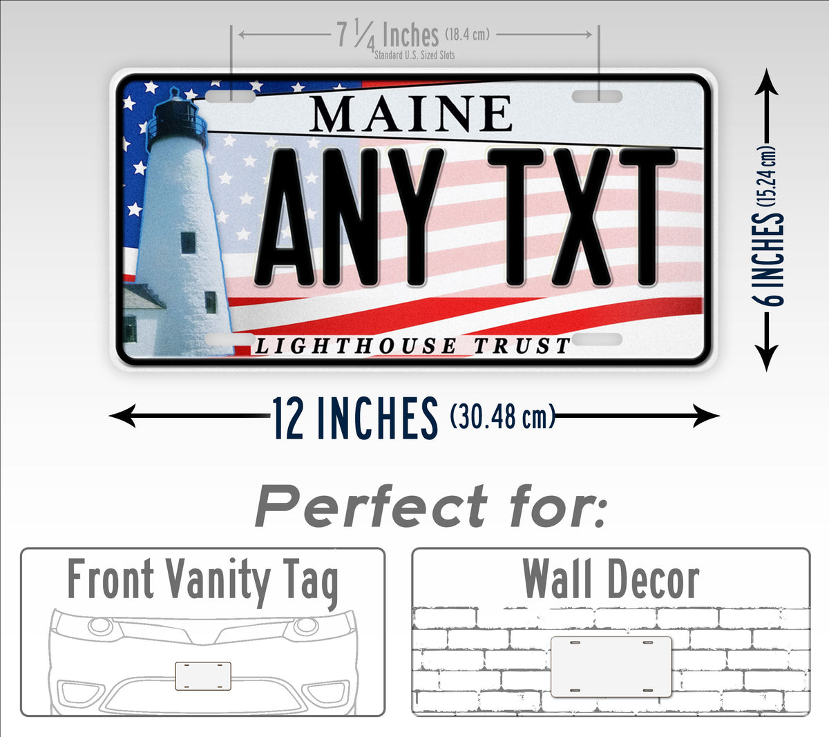 Custom Maine "Lighthouse Trust American Flag" License Plate