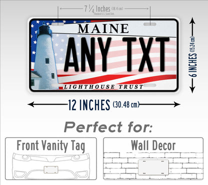 Custom Maine "Lighthouse Trust American Flag" License Plate