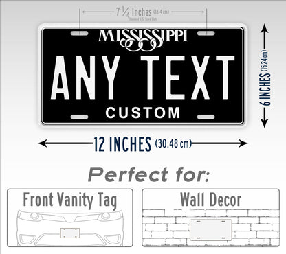 Custom Black vintage Mississippi Novelty Personalized License Plate