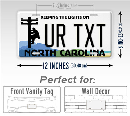 Custom North Carolina Lineman Keeping the Lights On 2019 License Plate