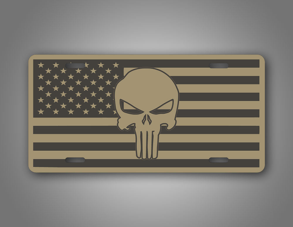 Novelty Military green American Flag Punisher Skull License Plate