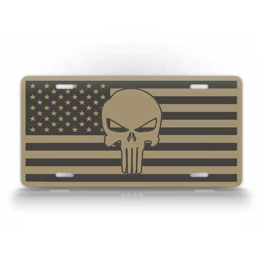 Novelty Military green American Flag Punisher Skull License Plate