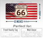 Route 66 Sign On An American Flag License Plate
