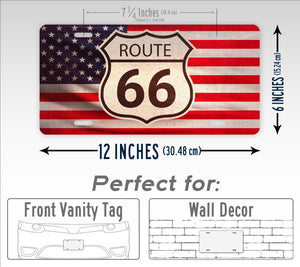 Route 66 Sign On An American Flag License Plate