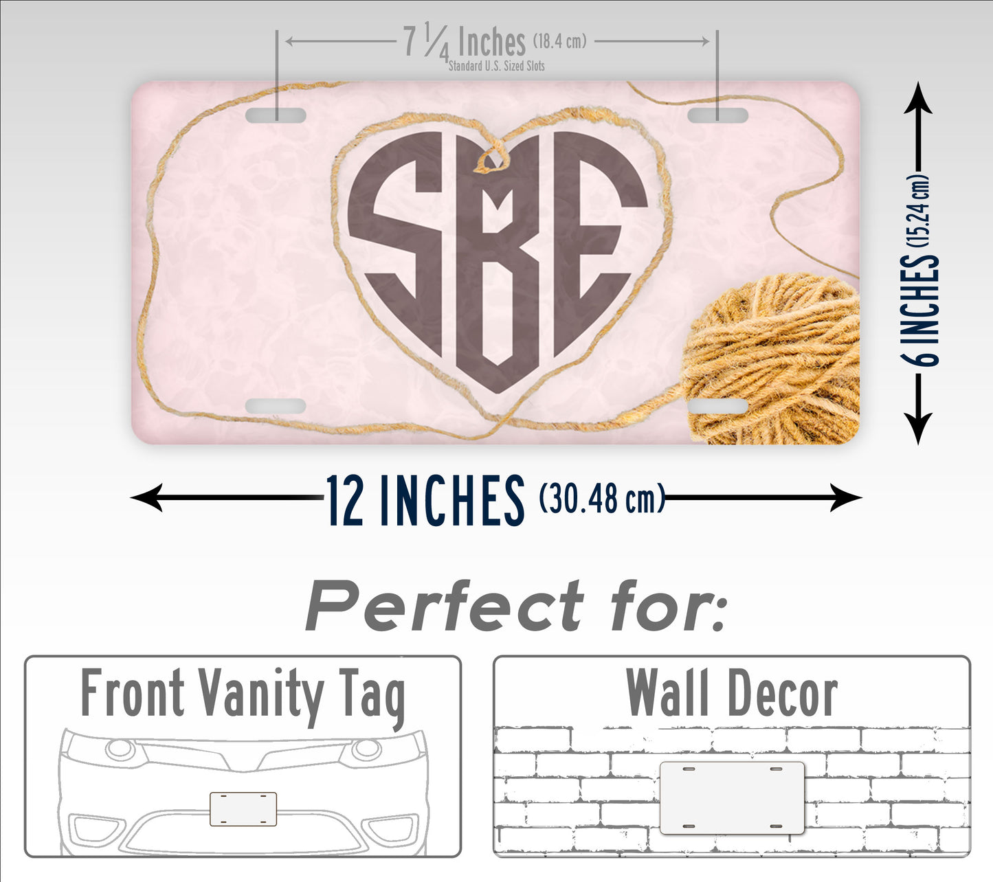 Personalized Pink Yarn String Heart Monogram License Plate