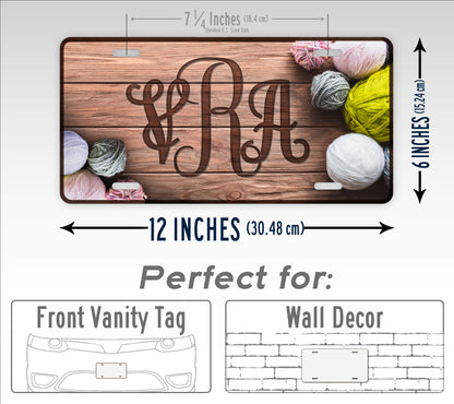 Personalized Yarn Engraved Wood Monogram License Plate