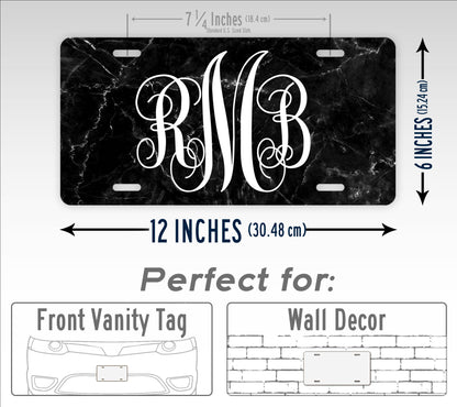 Personalized Classy Black Marble Custom Monogram License Plate