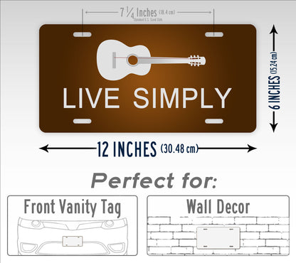 Live Simply Minimalist Musician Guitar License Plate