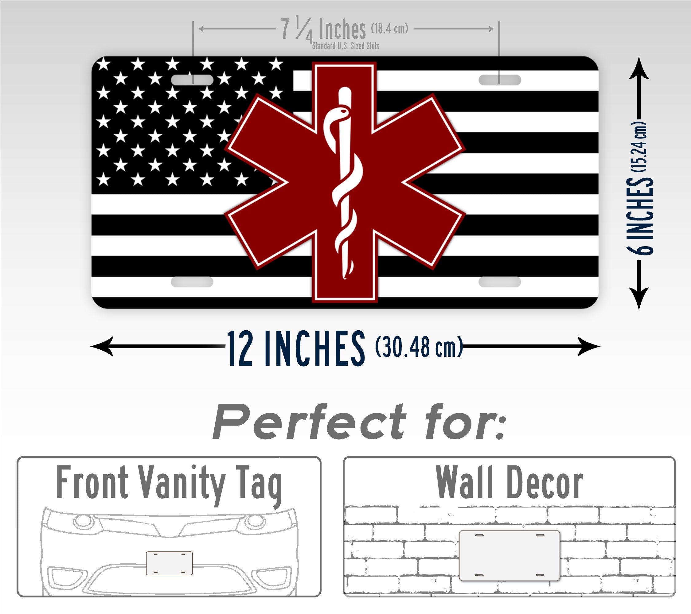 Black And White American Flag Burgundy Star Of Life EMT License Plate