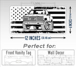 Black And White Square Body Truck American Flag License Plate