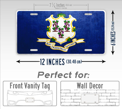 Weathered Metal Connecticut State Flag License Plate