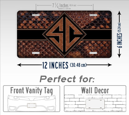 Dark Brown Copperhead Snakeskin Personalized Monogram License Plate