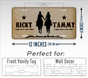 Personalized Cowboy Couple Holding Hands License Plate