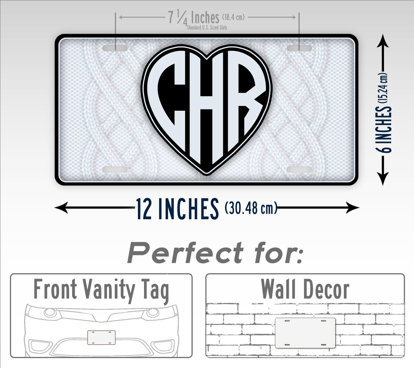 Personalized Yarn Heart Monogram Knitted or Crocheted License Plate