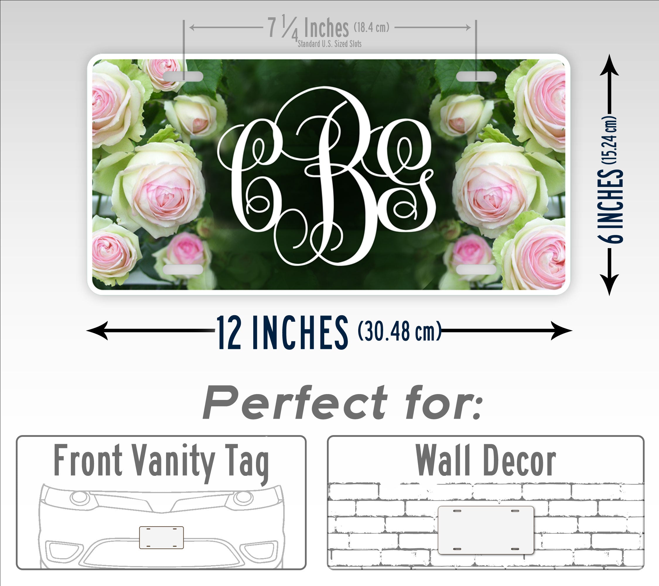 Personalized Photo-realistic Roses Monogram License Plate