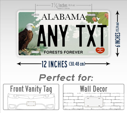 Custom Alabama Forests forever Bald Eagle Personalized License Plate