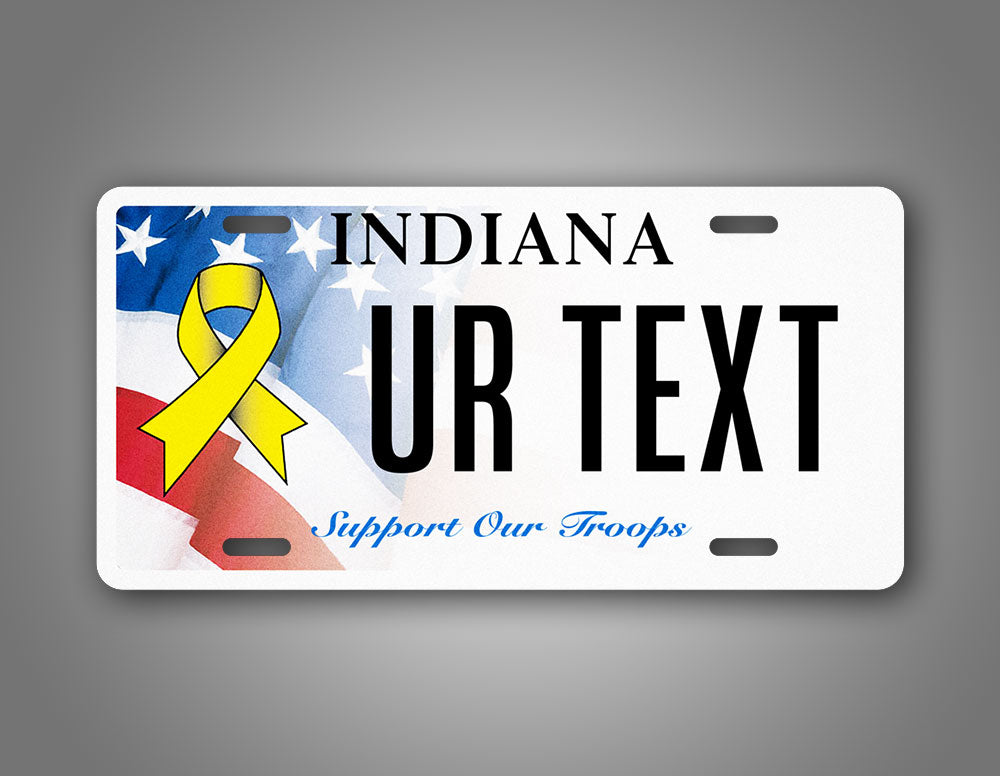 Custom Indiana Support Our Troops Personalized License Plate