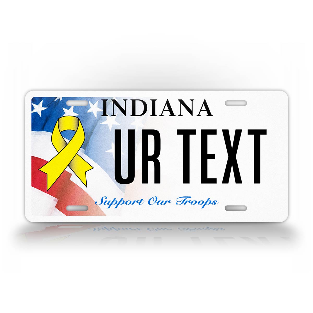 Custom Indiana Support Our Troops Personalized License Plate