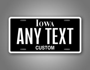 Custom Iowa Black Personalized License Plate